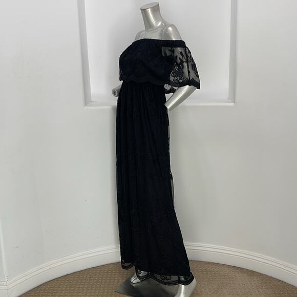 PinkBlush Off Shoulder Lace Overlay Maxi Black Dress Size S - Picture 8 of 16